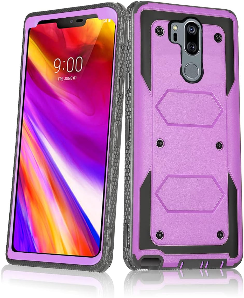 Asuwish Phone Case for LG G7 Thinq Cover Hybrid Shockproof Proof Full Body Protective Heavy Duty Cell Accessories LGG7 One G 7 plus LG7 Fit Lg7Thinq 7G Thin Q G7+ G7Thinq Lgg7Thinq Women Men Purple  Asuwish   