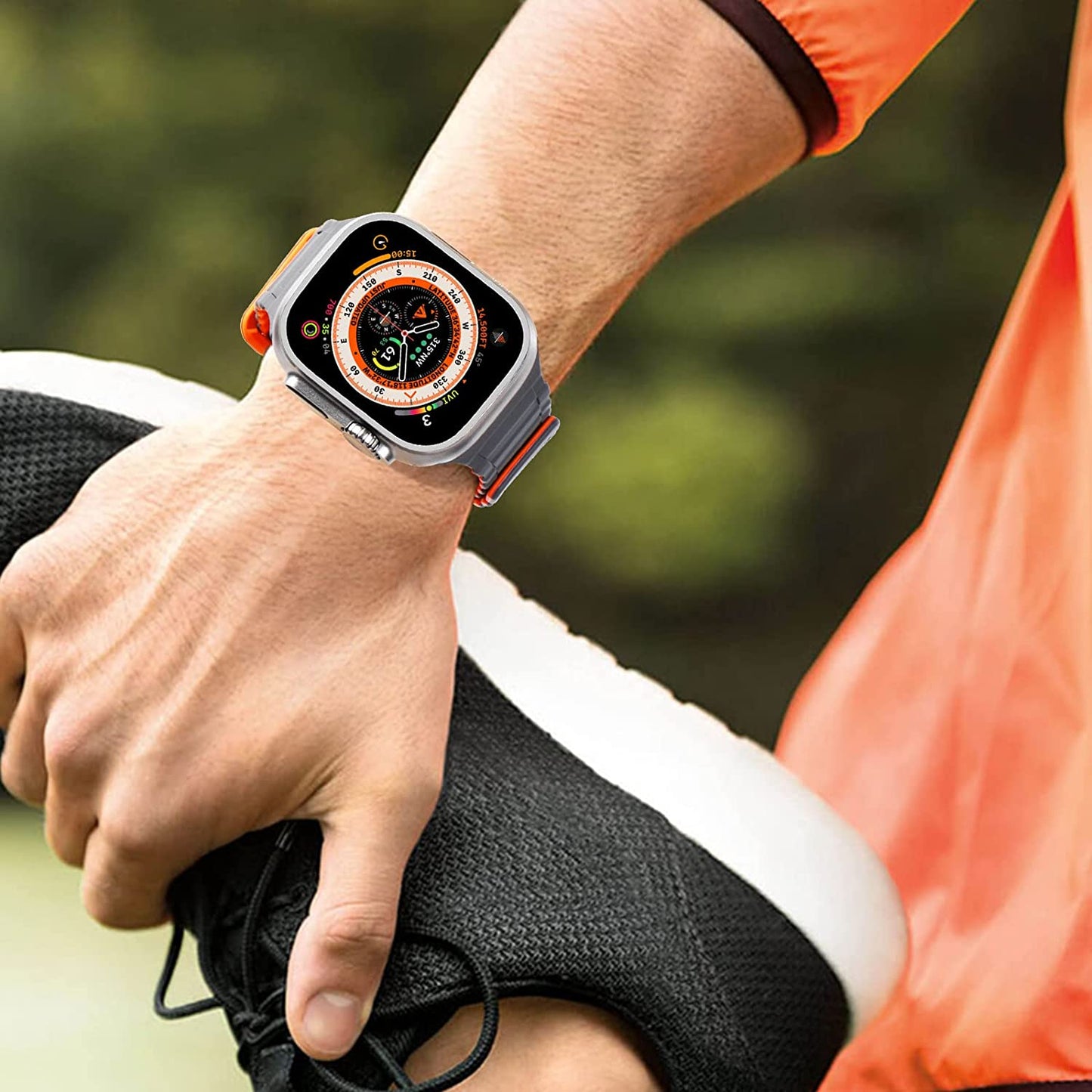 WINGLE for Apple Watch Ultra Band 49Mm Series 8 Series 7 45Mm 44Mm 42Mm Men, Strong Magnetic Bands Bracelet Adjustable Silicone Sport Strap for Apple Watch SE 6 5 4 3 2 1 Iwatch Women,Grey/Orange  WINGLE   