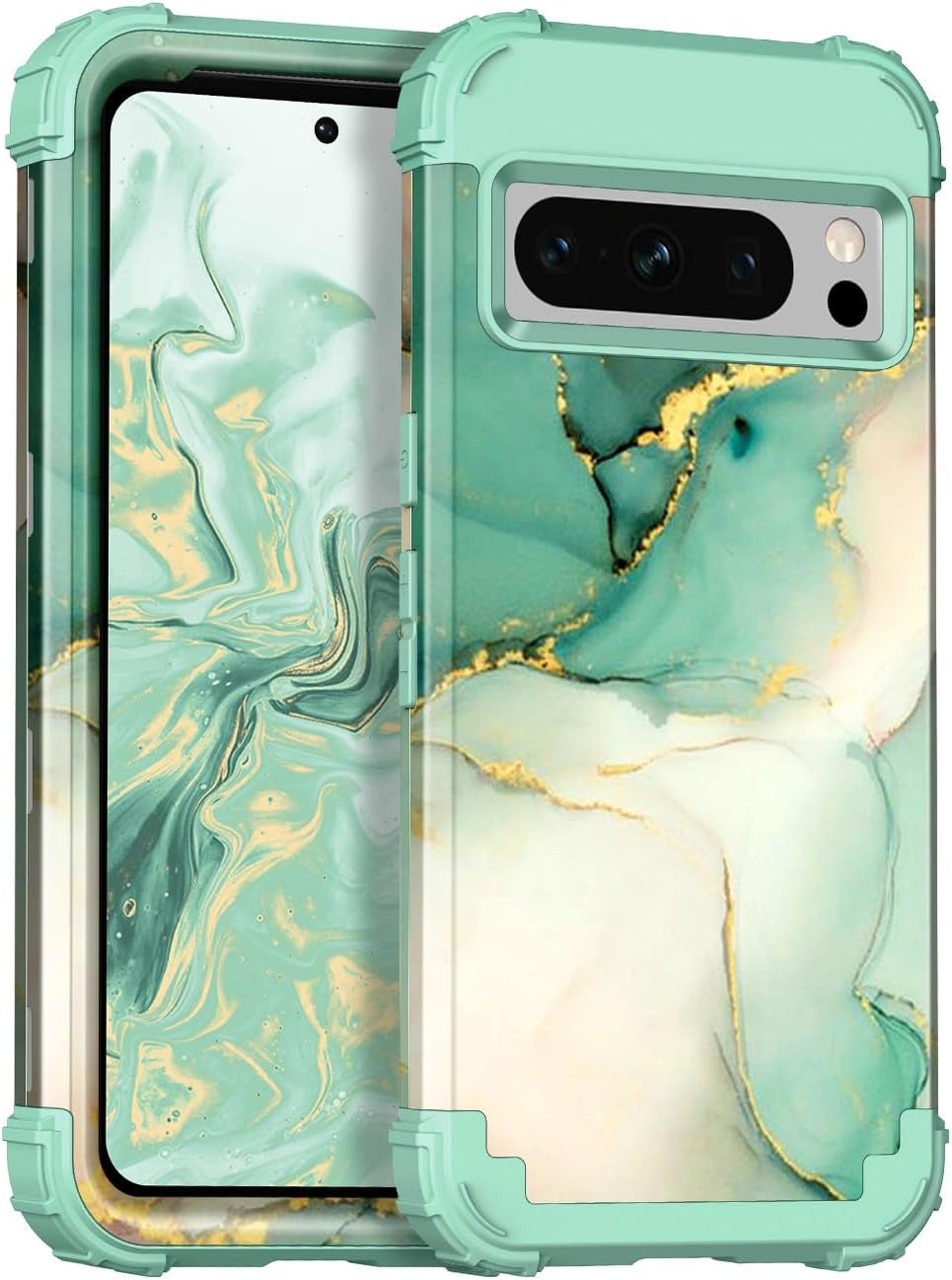 Rancase for Google Pixel 8 Pro Case,Three Layer Heavy Duty Shockproof Full Protection Hard Plastic Bumper+Soft Silicone Rubber Protective Girls Case for Google Pixel 8 Pro 6.7 Inch,Purple Butterfly  Rancase Green  