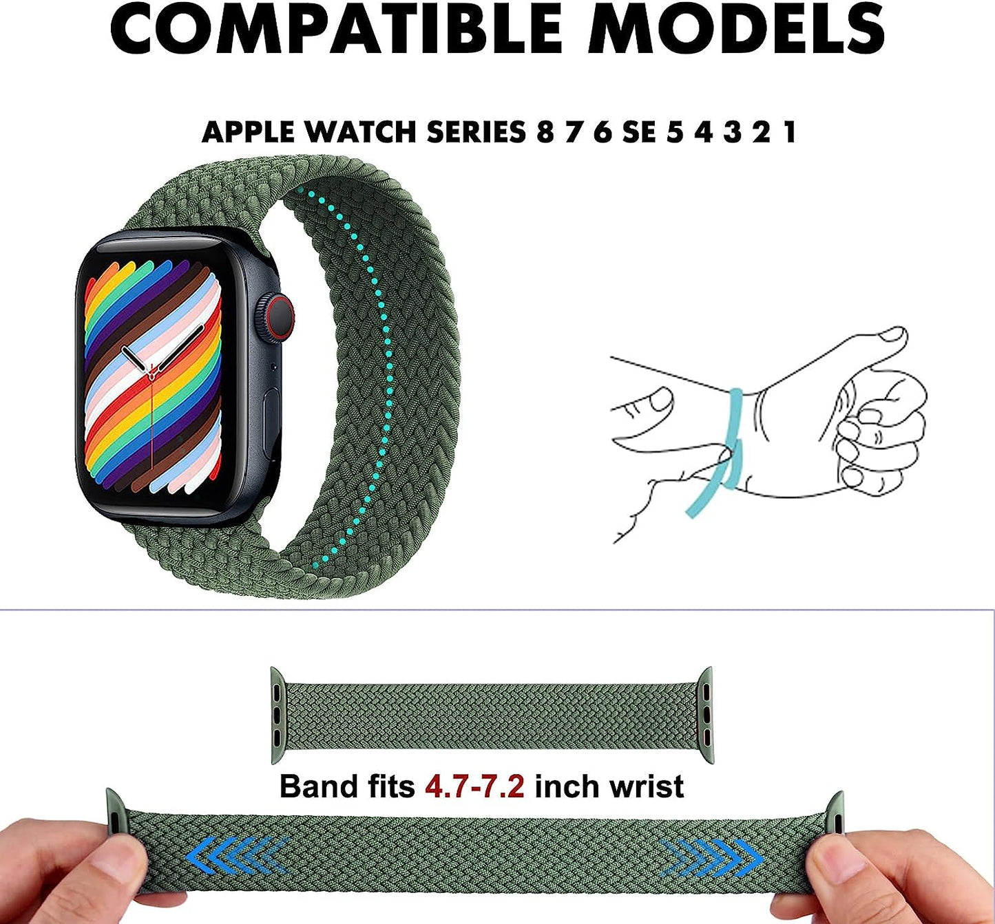 Lace Braided Solo Loop Lace Stretch Nylon Elastic Strapcompatible with Apple Watch Band 38Mm 40Mm 41Mm 42Mm 44Mm 45Mm 49Mm for Men and Women Iwatch Series Ultra SE 8 7 6 5 4 3 2 1, 8 Packs  EOGKJ   