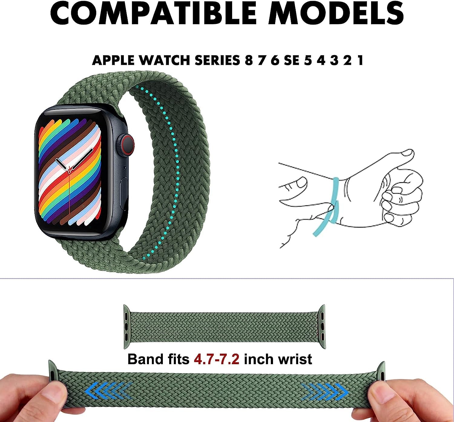 Lace Braided Solo Loop Lace Stretch Nylon Elastic Strapcompatible with Apple Watch Band 38Mm 40Mm 41Mm 42Mm 44Mm 45Mm 49Mm for Men and Women Iwatch Series Ultra SE 8 7 6 5 4 3 2 1, 8 Packs  EOGKJ   