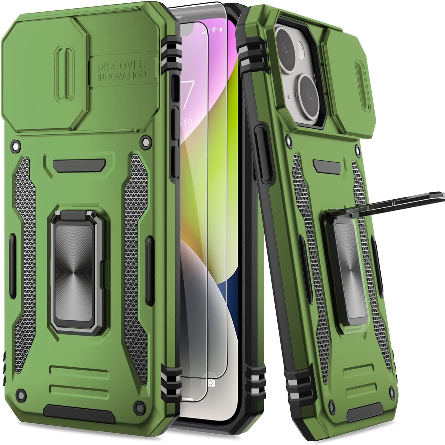 AUPAI Iphone 14 plus Case with Screen Protector,Iphone 14 plus Cover Crystal Clear Anti-Yellow Heavy Duty Acrylic Protective Phone Case with Magnetic Kickstand for Apple Iphone 14 Plus,Green  AUPAI   