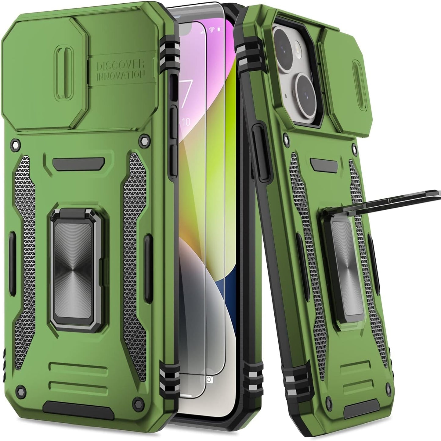 AUPAI Iphone 14 plus Case with Screen Protector,Iphone 14 plus Cover Crystal Clear Anti-Yellow Heavy Duty Acrylic Protective Phone Case with Magnetic Kickstand for Apple Iphone 14 Plus,Green  AUPAI   