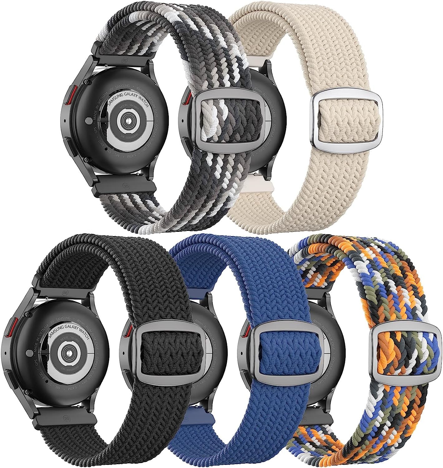 5 Pack Stretchy Nylon Watch Bands Compatible with Samsung Galaxy Watch Active 2 Bands 40Mm 44Mm/Active 40Mm/Galaxy Watch 3 41Mm/Galaxy Watch 42Mm/Gear S2/Galaxy Watch 4 Fabric 20Mm Wristband  MEULOT Z-Black/Blue/ColorO/Black-White/Starlight  