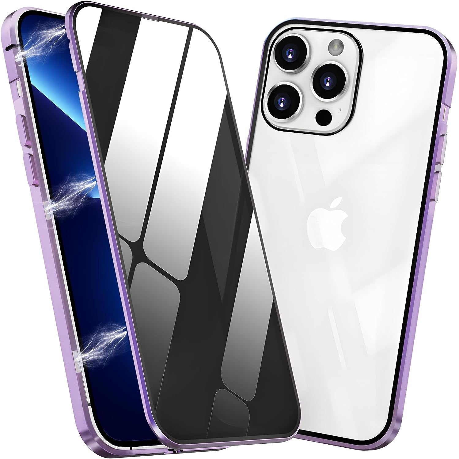 ACCREW Privacy Magnetic Case Compatible with Iphone 12 Pro Max, anti Peep Magnetic Adsorption Privacy Screen Protector Double Sided Tempered Glass Metal Bumper Frame anti Peeping Anti-Spy Phone Case  Techicon Purple For Iphone 13 Pro Max 