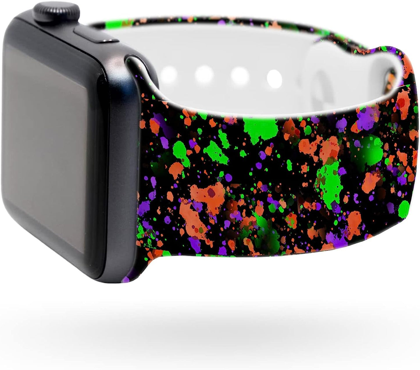 Lux Bands Printed Watch Band - Apple SE Watch Band with Silicone Strap - Smart Watch Band with Stainless Steel Buckle - Adjustable Iwatch Band - Apple Wristbands for Iwatch Series 8-1 SE  Lux Bands Black Neon Splatter 42-45mm Small/Medium 