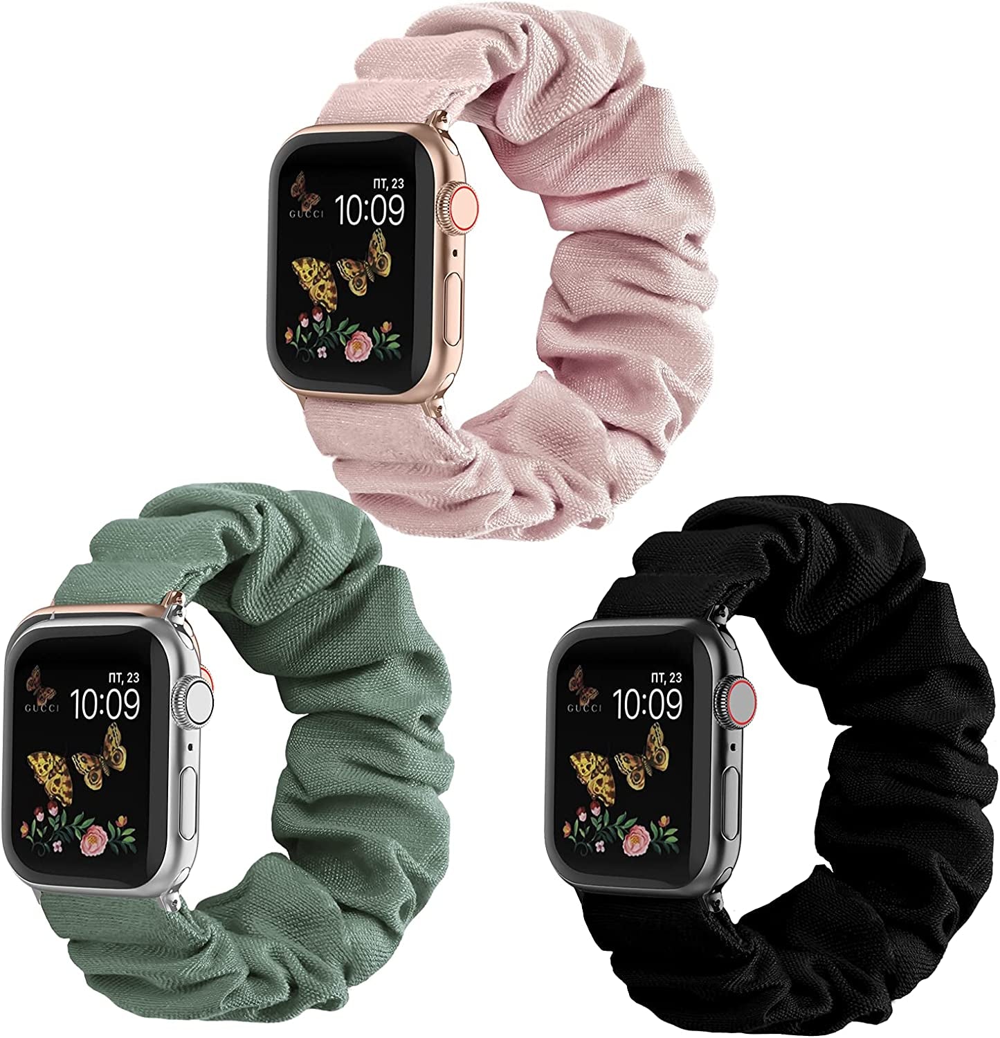 Recoppa Compatible for Scrunchie Apple Watch Band 38Mm 41Mm 42Mm 40Mm 44Mm 45Mm Cute Print Elastic Watch Bands Women Bracelet Strap for Apple Iwatch Series 7 6 5 4 3 2 1 SE(3 Pack, 38/40/41Mm-Small)  Recoppa   