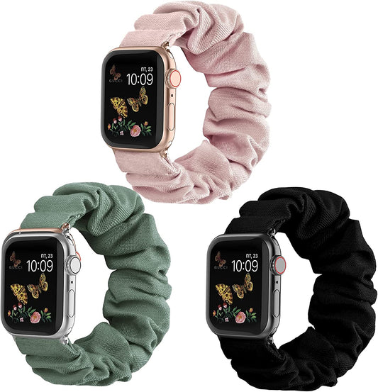 Recoppa Compatible for Scrunchie Apple Watch Band 38Mm 41Mm 42Mm 40Mm 44Mm 45Mm Cute Print Elastic Watch Bands Women Bracelet Strap for Apple Iwatch Series 7 6 5 4 3 2 1 SE(3 Pack, 38/40/41Mm-Small)  Recoppa   