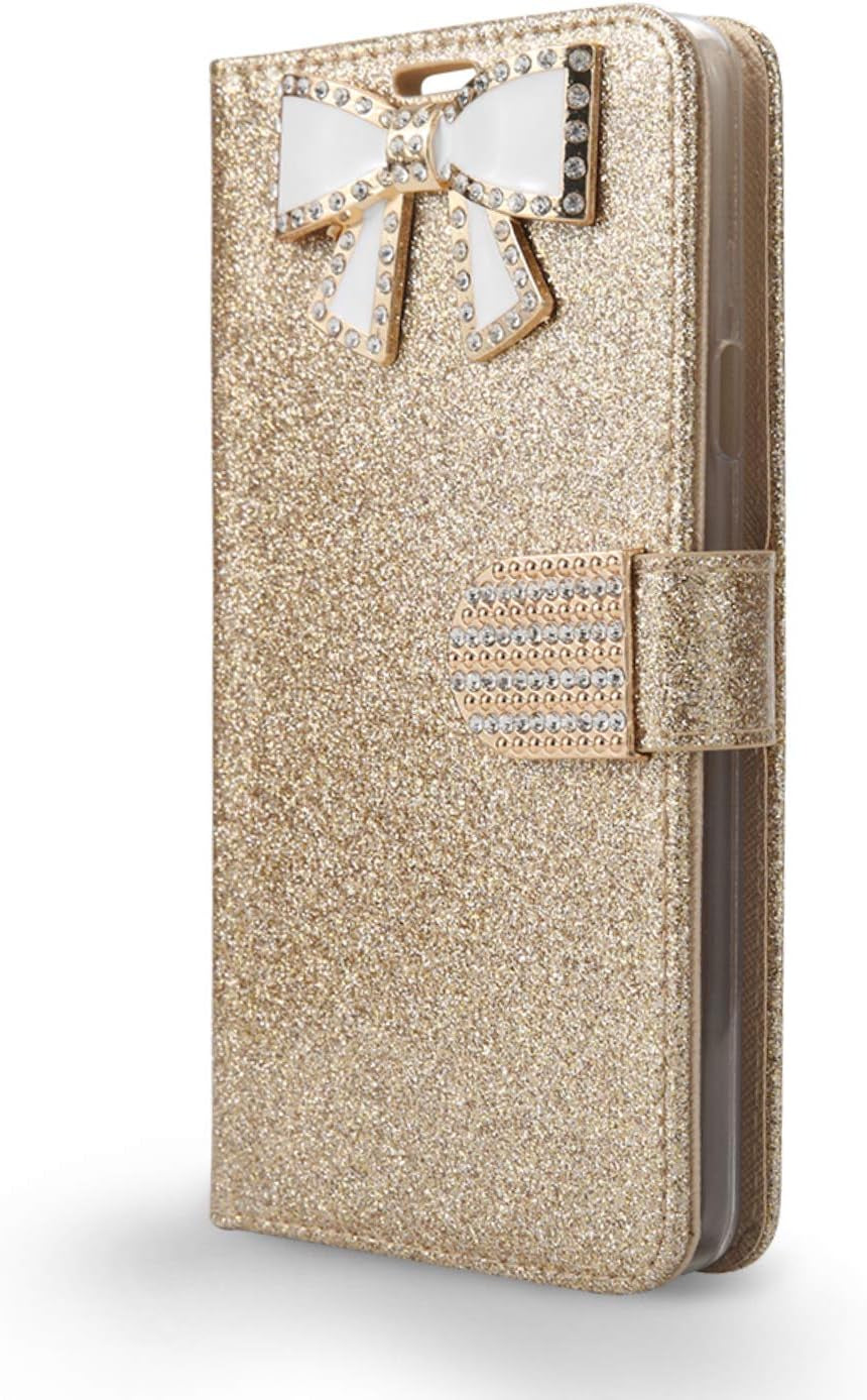 Newfrontier LG V40 Thinq Case, LG V40 Case, Shiny PU Leather Sparkle Rhinestone Bling Flip Sparkle Wallet Case Card Slots Cash Holder Wrist Strap Case for LG V40 / LG V40 Thinq 2018 (WBL Pink)  New Frontier Wireless Accessory Wbl Gold  