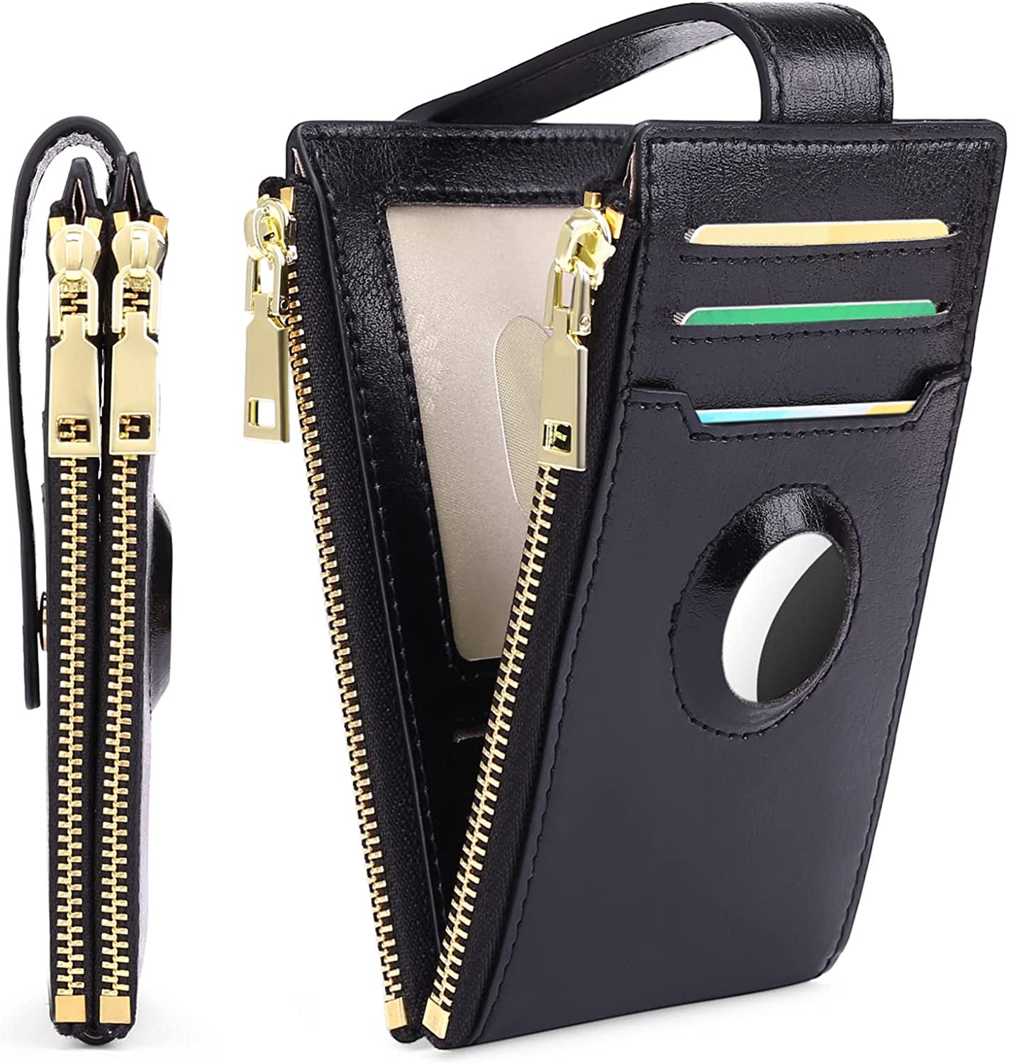 FALAN MULE Womens Airtag Wallet Genuine Leahter Bifold Credit Card Holder with Built-In Integrated Case for Airtag  FALAN MULE AB-Midnight black  