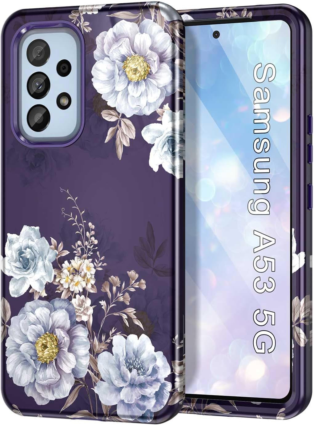 Btscase for Samsung Galaxy A53 5G Case, Marble Pattern 3 in 1 Heavy Duty Shockproof Full Body Rugged Hard Pc+Soft Silicone Drop Protective Women Girl Cover for Galaxy A53 5G,Dreamland River/Purple  Btscase Lavender/Purple  