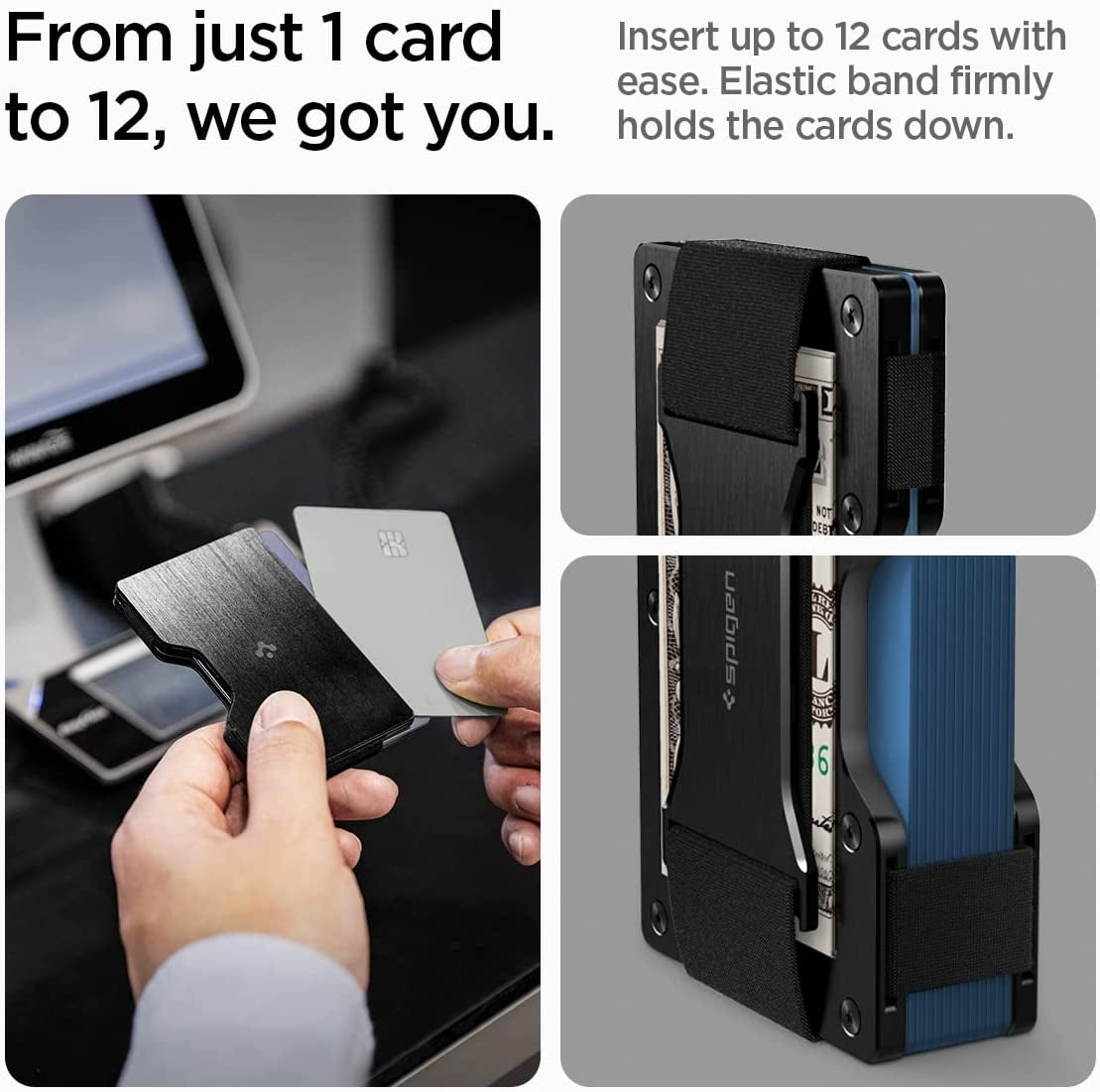 Spigen RFID Blocking Metal Wallet S Slim Minimalist Credit Card Holder for Men and Women with Cash Strap - Black  Spigen   