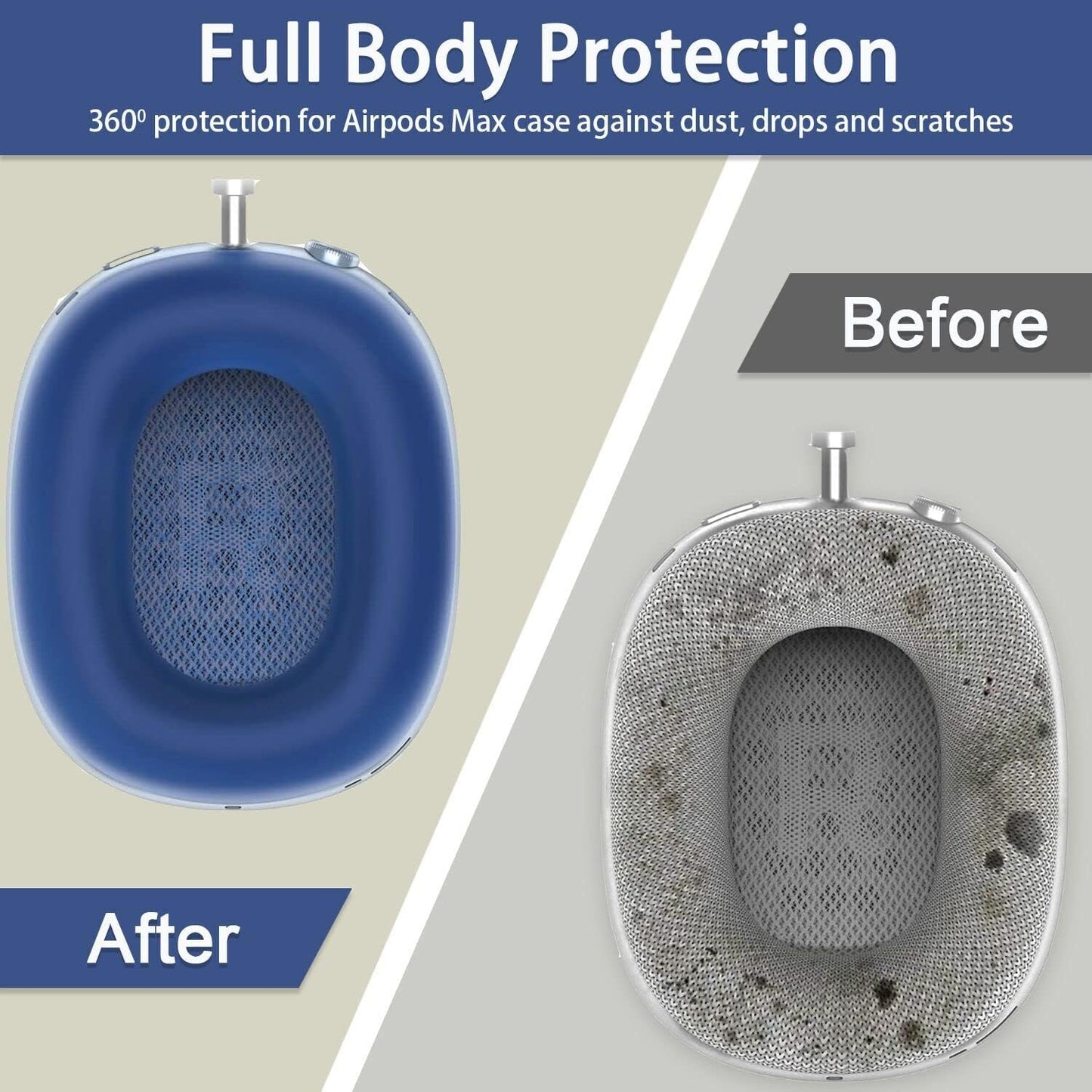 2 Pairs Ear Cushion Cover for Airpods Max, AKWOR Silicone Ear Pad Case Compatible with Airpods Max Headphones Cushions, Dirt-Resistant, Sweat-Proof and Washable(Blue and Black)  AKWOR   