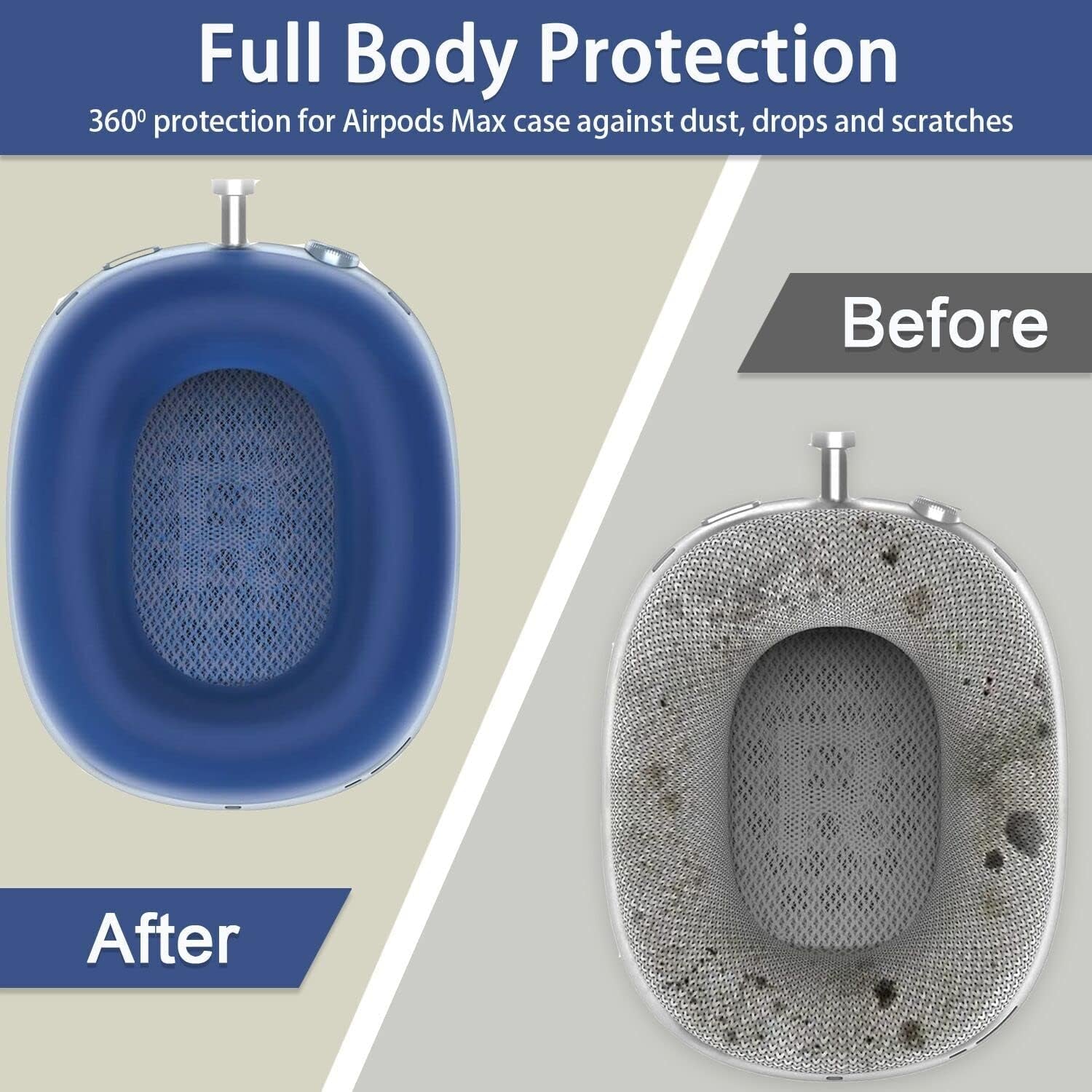 2 Pairs Ear Cushion Cover for Airpods Max, AKWOR Silicone Ear Pad Case Compatible with Airpods Max Headphones Cushions, Dirt-Resistant, Sweat-Proof and Washable(Blue and Black)  AKWOR   