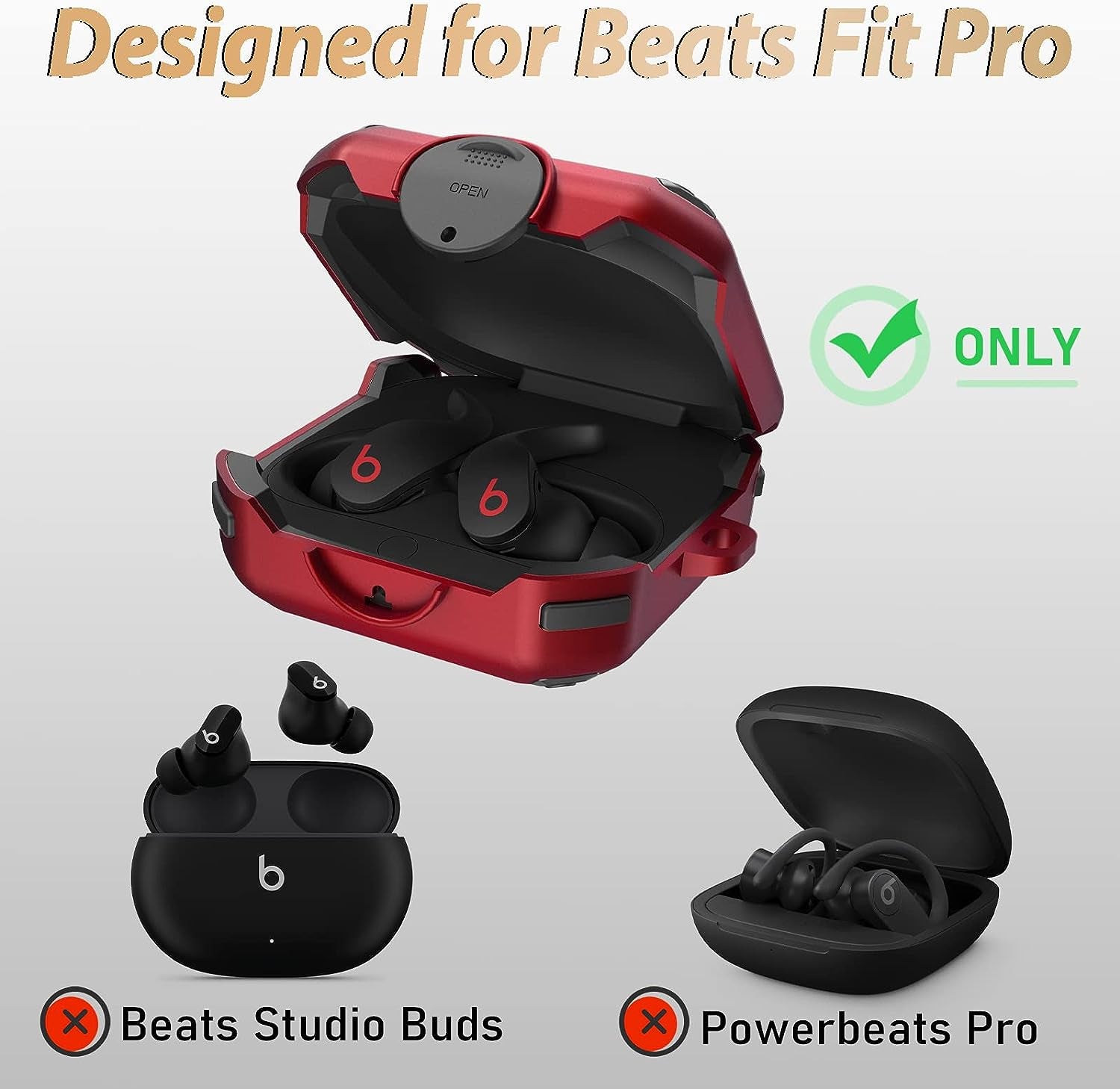 Case for Beats Fit Pro 2021, Secure Lock Cases Compatible with Beats Fit Pro Protective Cover Earbuds Carry Switch Protector with Anti-Lost Carabiner (Red)  AIBEAMER   