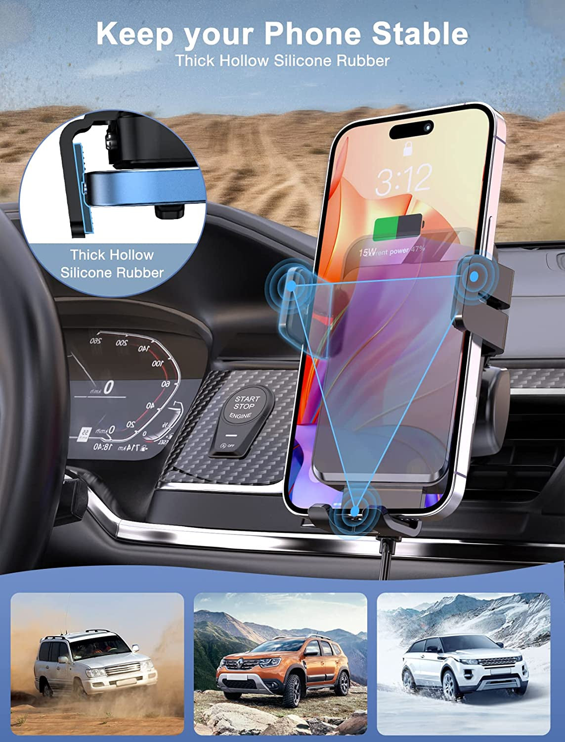 Wireless Car Charger, MOKPR Auto-Clamping Car Mount 15W/10W/7.5W Fast Charging Air Vent Car Phone Mount Compatible with Iphone 14/13/13 Pro/12 Pro Max/12 Pro/12/11/10/8 Series, Samsung Galaxy Series  MOKPR   