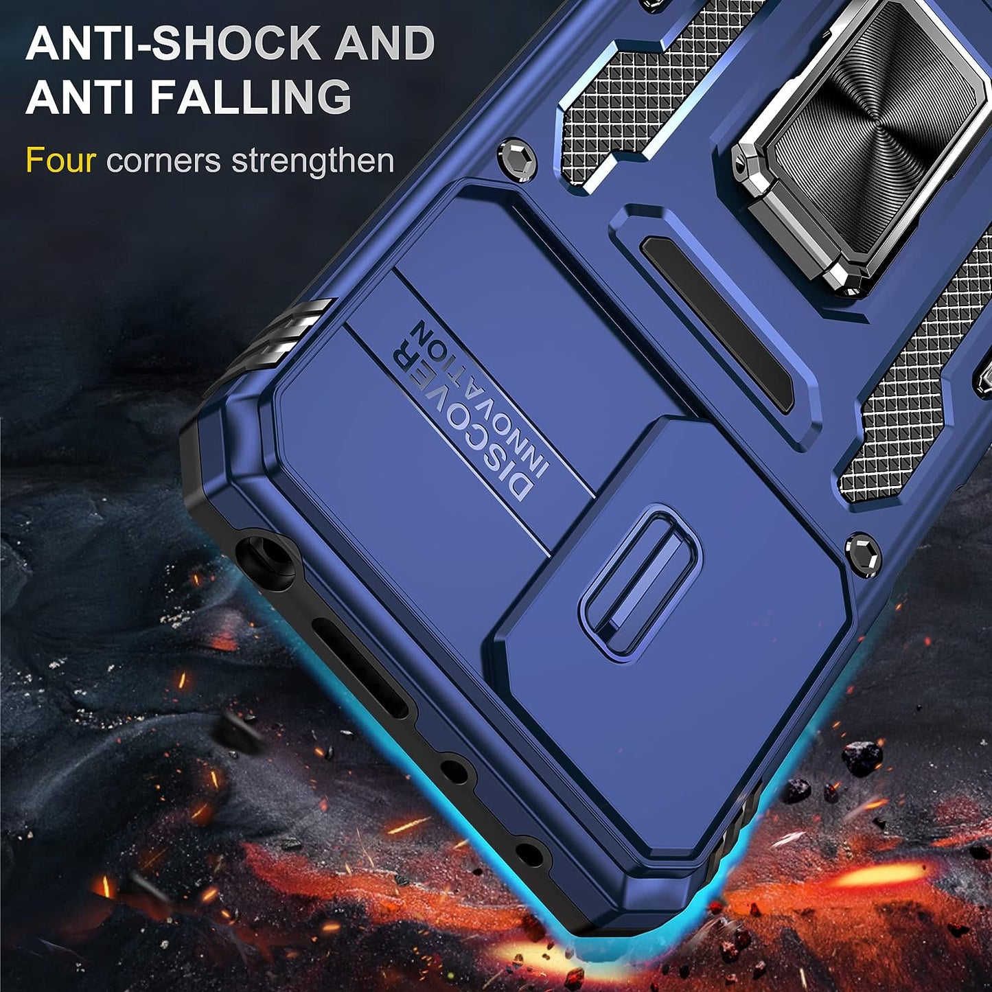 Wefor Xiaomi Redmi Note 11 (4G) Case with Slide Camera Cover, 360°Magnetic Ring Kickstand Upgraded Military Grade Shockproof Case with Magnetic Car Mount Holder (Navy Blue)  Wefor   