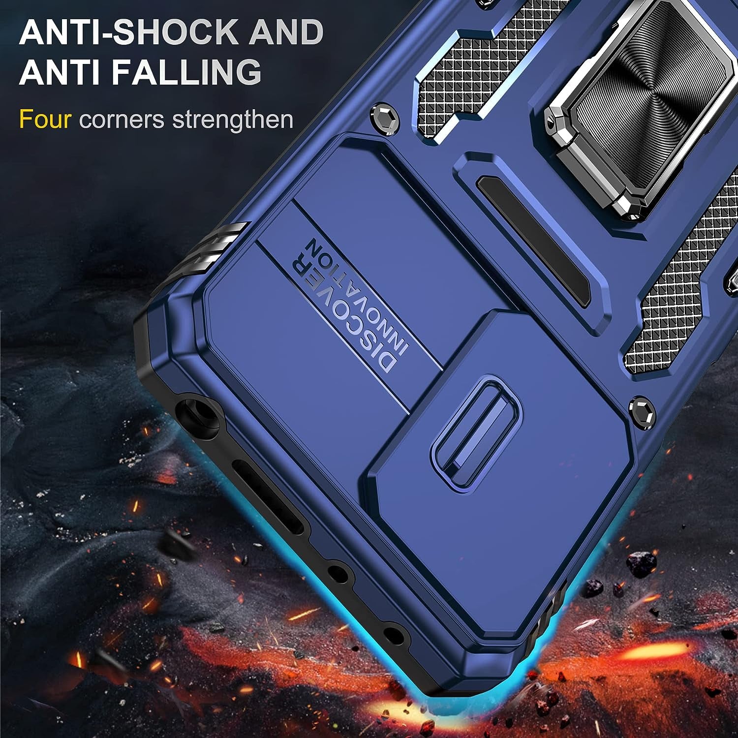 Wefor Xiaomi Redmi Note 11 (4G) Case with Slide Camera Cover, 360°Magnetic Ring Kickstand Upgraded Military Grade Shockproof Case with Magnetic Car Mount Holder (Navy Blue)  Wefor   