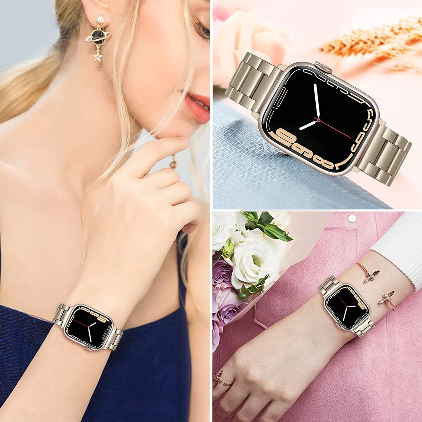 Trumirr Band Sets for Apple Watch 41Mm 40Mm 38Mm Rose Gold Women, 2 Pack Solid Stainless Steel Watchband + Mesh Strap for Iwatch SE Series 7 6 5 4 3 2 1 41Mm 40Mm 38Mm  TRUMiRR   