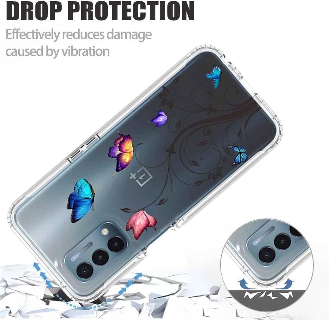 Ueokeird Case for Oneplus Nord N200 5G Case, DE2117 Case with Tempered-Glass Screen Protector, Clear Butterfly Pattern Full Body Protective Phone Cover Cases for Oneplus Nord N200 5G (Butterfly Tree)  Ueokeird   