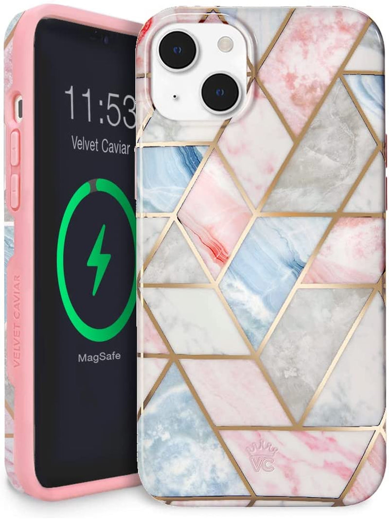 Velvet Caviar Designed for Iphone 14 PRO Case Floral [10Ft Drop Tested] Compatible with Magsafe - Protective Microfiber Lining (Purple, Rose Gold)  Velvet Caviar Geometric Marble Iphone 14 