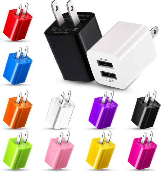12 Pieces Dual Port USB Wall Charger USB Charger Adapter Quick Charger Cube 2.1A USB Charger Wall Plug Charging Block Replacement for Most Smartphones and Tablets (Multiple Colors)  Zhanmai   