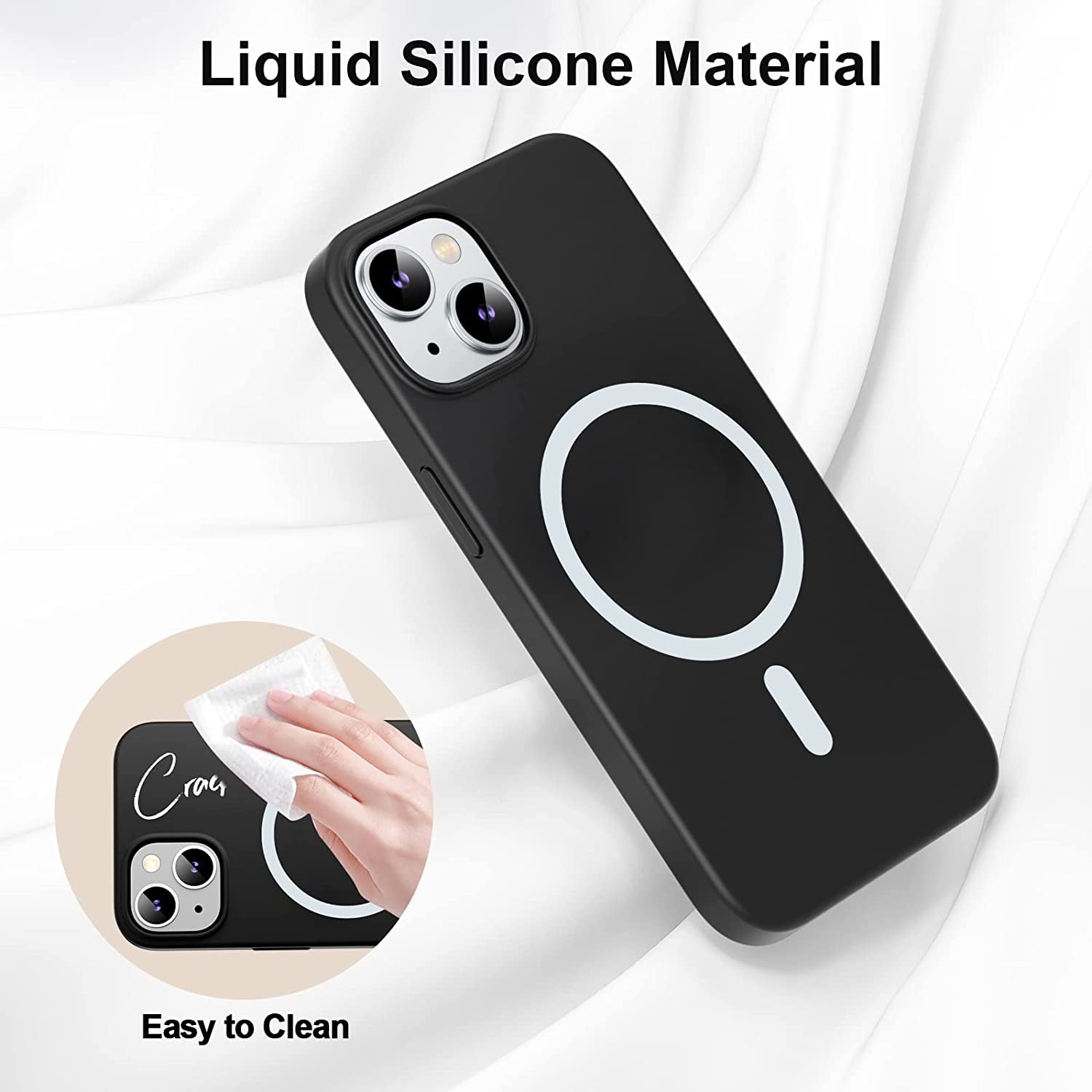 Zapica Liquid Silicone Magnetic for Iphone 14 Case, [Compatible with Magsafe] [With 2 Pack Glass Screen Protector] Anti-Scratch, Shockproof, Slim Soft Phone Case for Iphone 14, 6.1 Inch (Black)  zapica   