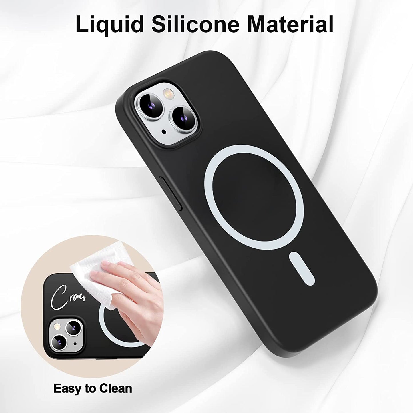 Zapica Liquid Silicone Magnetic for Iphone 14 Case, [Compatible with Magsafe] [With 2 Pack Glass Screen Protector] Anti-Scratch, Shockproof, Slim Soft Phone Case for Iphone 14, 6.1 Inch (Black)  zapica   