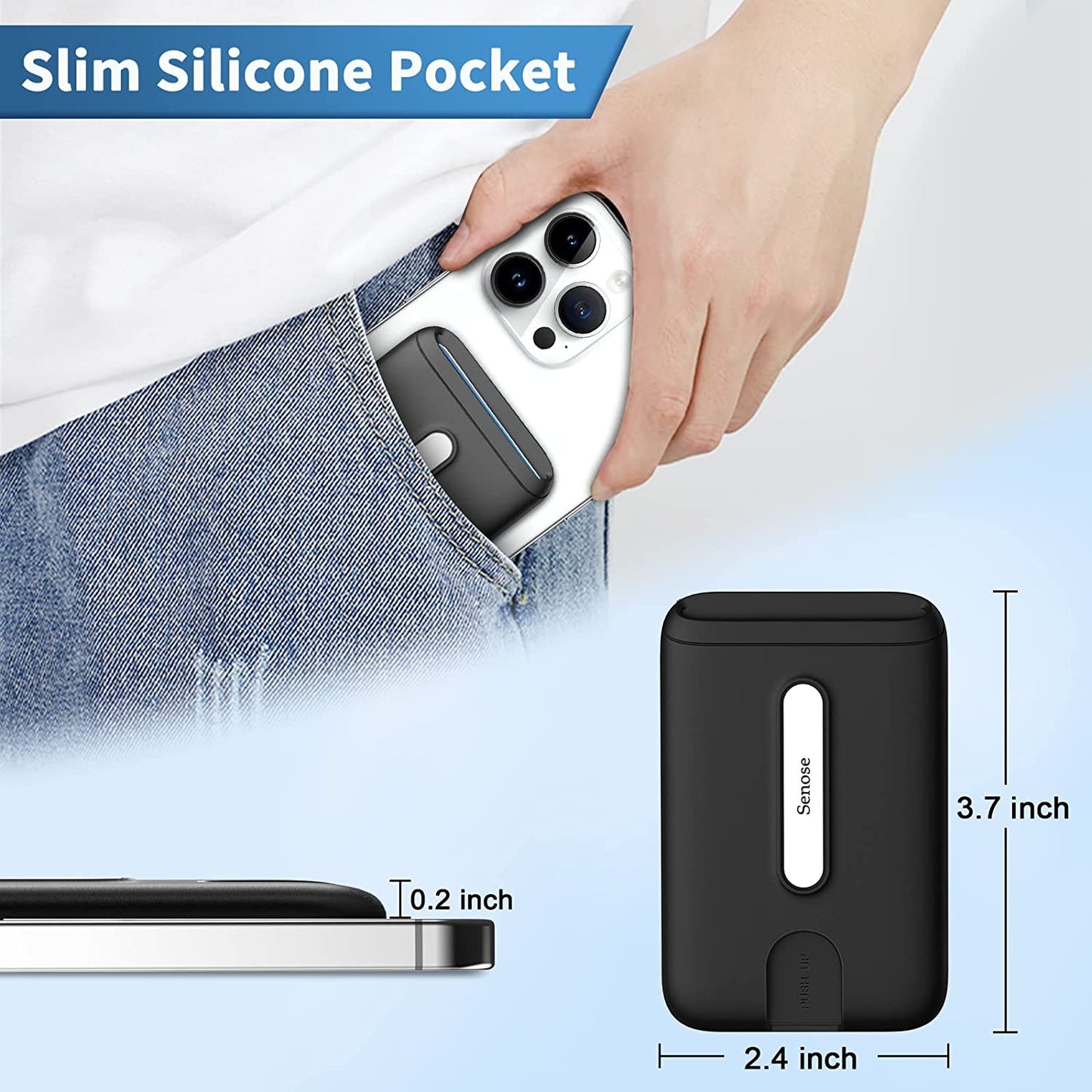 Senose Magnetic Wallet Compatible for Magsafe, Silicone Phone Card Holder Compatible for Iphone 14 Pro Max/14 Pro/14 Plus/14/13 Pro Max/13 Pro/13/12 Pro Max/12 Pro/12 and Mag Safe Case, Black  Senose   