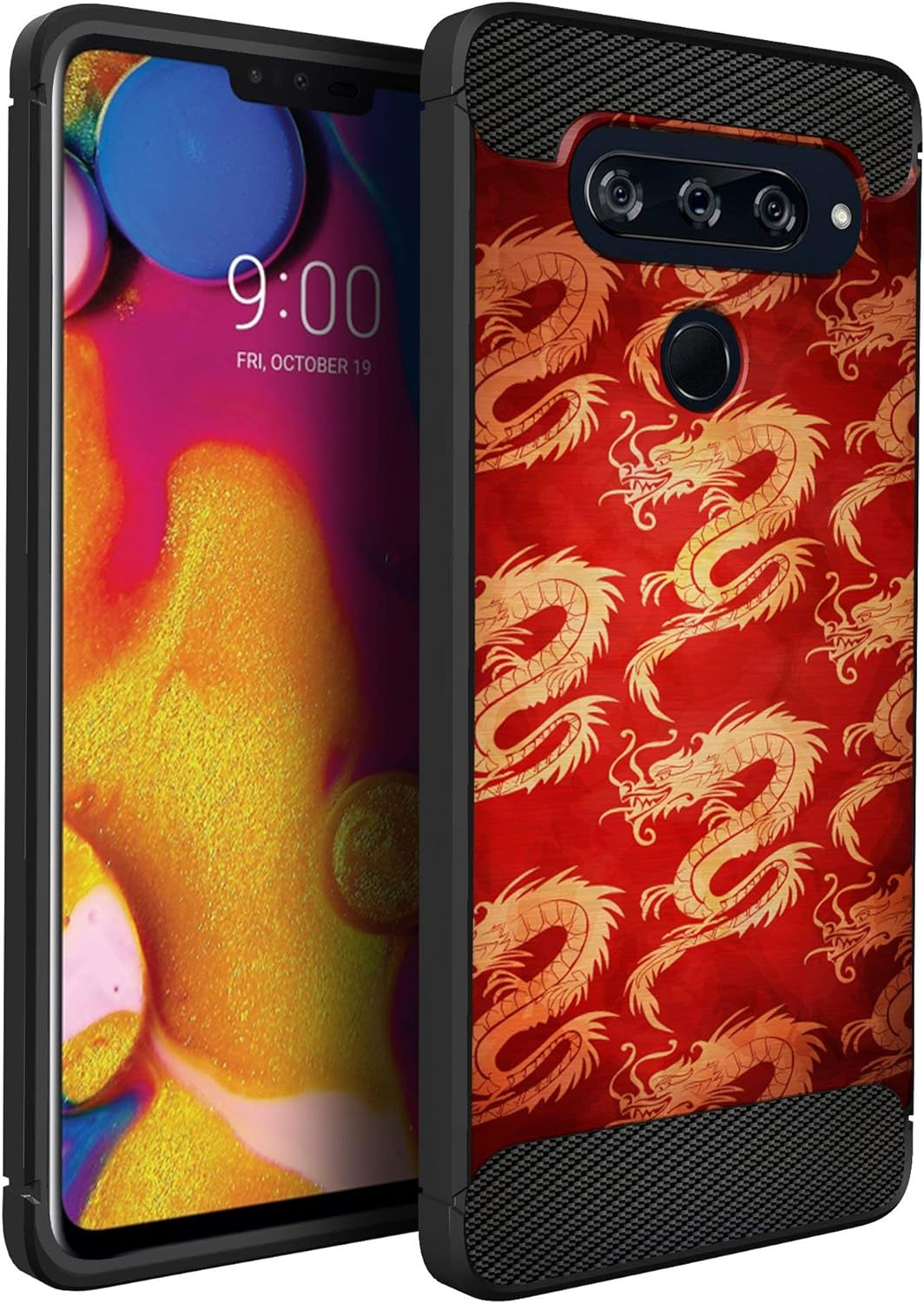 Casesondeck Case Compatible with [LG V40 Thinq] Pictorial Patterned TPU Design Case Flexible Slim and Elegant (Astronaut)  CasesonDeck Red Dragon  