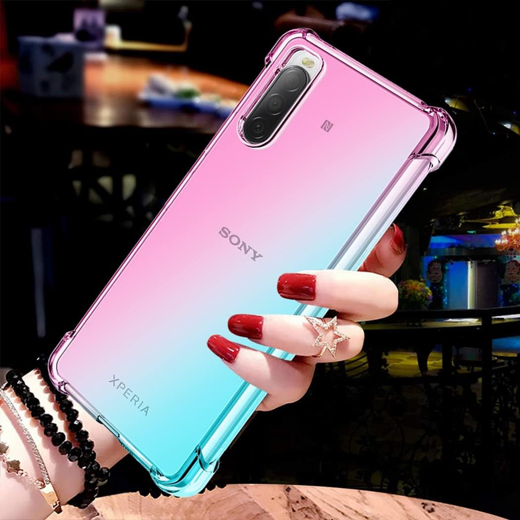 Ueokeird for Xperia 10 Iii/Xperia 10 III Lite XQ-BT52 XQ-BT44 Case, Clear Cute Gradient Phone Case Slim anti Scratch Flexible TPU Cover Shockproof Protective Case for Sony Xperia 10 III (Pink/Green)  Ueokeird   