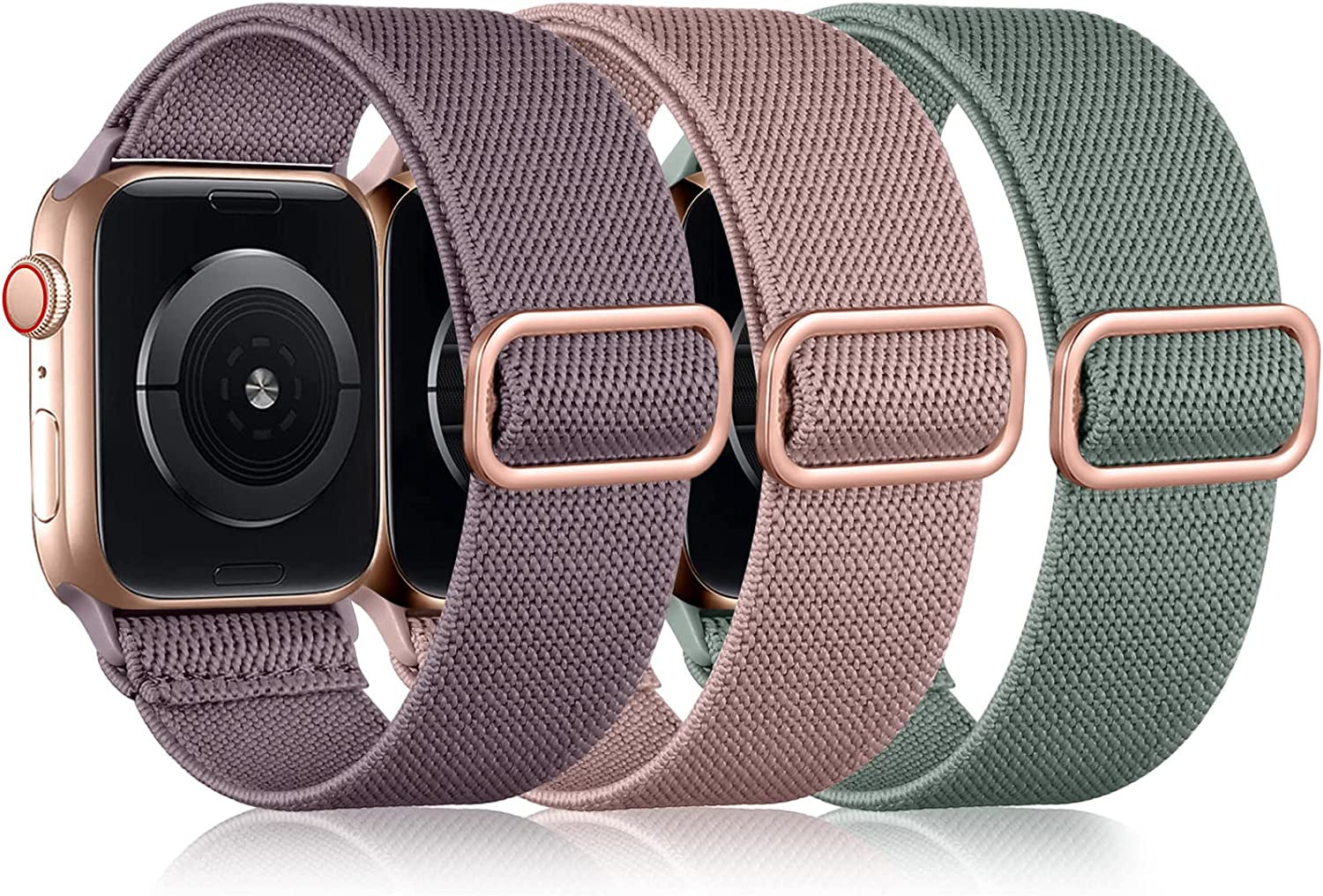 Daqin 3 Pack Stretchy Nylon Solo Loop Band Compatible with Apple Watch Band 41Mm 45Mm 38Mm 40Mm 42Mm 44Mm 49Mm, Adjustable Elastic Braided Straps for Apple Watch Ultra Iwatch Series 8/7/6/5/4/3/2/1/SE  Ylire-US Smoky Purple/Deep Pink/Cactus 38mm/40mm/41mm 