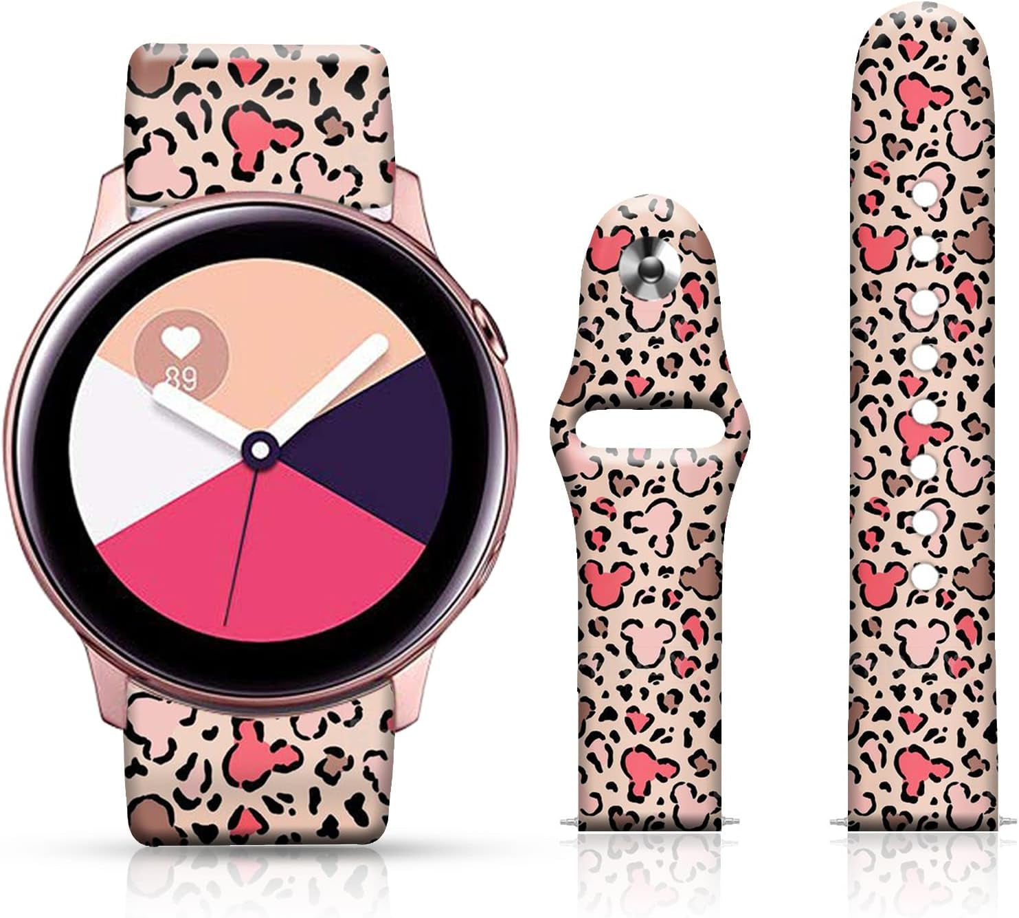 20MM Silicone Sport Bands Compatible for Samsung Galaxy Watch 4 40Mm 44Mm/Classic 42Mm 46Mm/Watch 3 41Mm, Active 2 Watch Bands /Gear S2, FTFCASE Turquoise Pattern Strap for Women Men Girls  FTFCASE Pink Leopard  