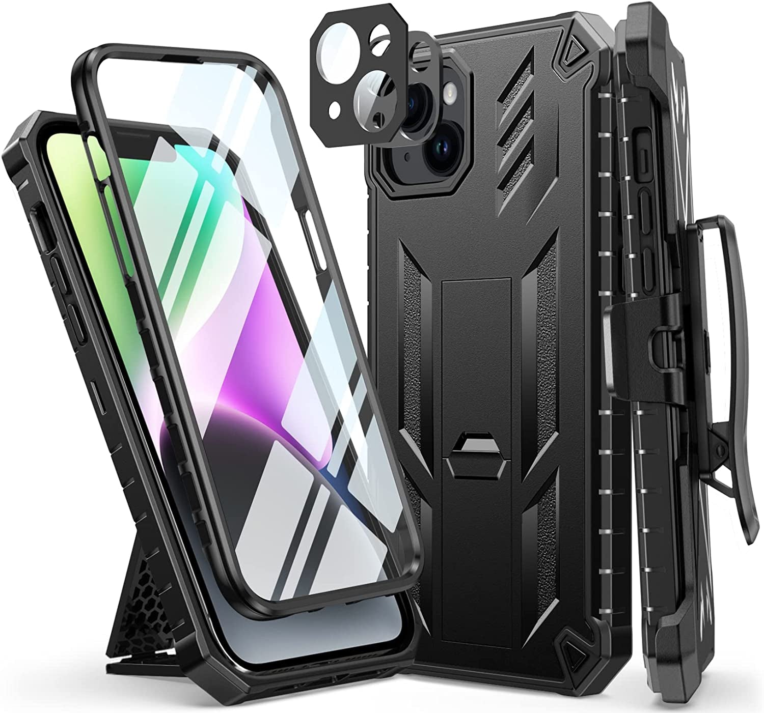 FNTCASE for Iphone 14Plus Phone Case: Rugged Protective Belt Clip Holster Heavy Duty with Built in Kickstand - 360 Protection Shockproof Cover for Apple Iphone 14 plus Cases, 6.7Inch (Matte Black)  iPhone 14 Plus cases   