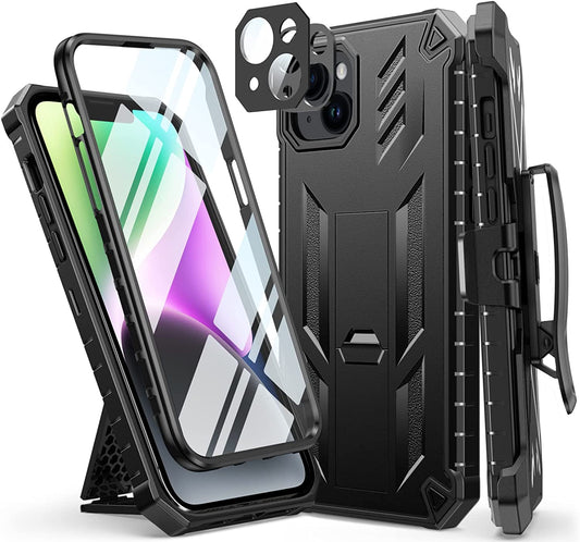 FNTCASE for Iphone 14Plus Phone Case: Rugged Protective Belt Clip Holster Heavy Duty with Built in Kickstand - 360 Protection Shockproof Cover for Apple Iphone 14 plus Cases, 6.7Inch (Matte Black)  iPhone 14 Plus cases   