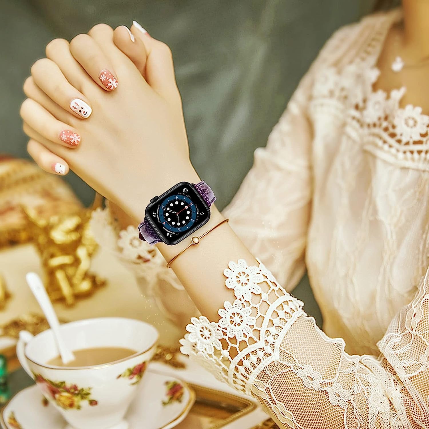 Aladrs Bling Leather Strap Compatible for Apple Watch Band 38Mm 40Mm 41Mm, Sparkly Glitter Wristband for Iwatch Series 8 7 (41Mm) Series 6 5 4 SE (40Mm) Series 3 2 1 (38Mm), Dark Purple  ALADRS   