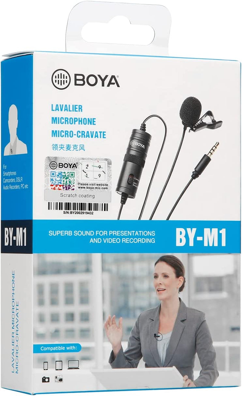 BOYA BY-M1 3.5Mm Electret Condenser Microphone with 1/4" Adapter for Smartphones Iphone DSLR Cameras PC  BOYA   