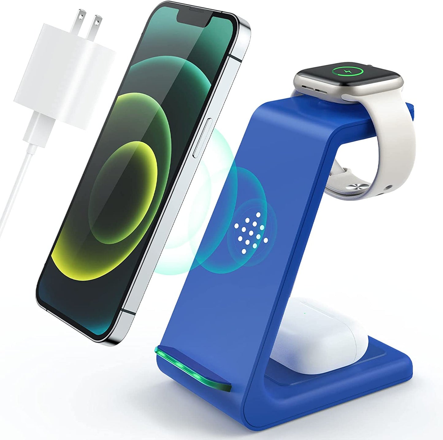 Wireless Charging Station,3 in 1 Fast Charging Station,Wireless Charger Stand for Iphone 14/13/12/11 Pro Max/X/Xs Max/8/8 Plus, Airpods 3/2/Pro, Iwatch Series 8/7/6/5/SE/4/3/2, and Samsung Phones  Iovis Blue  