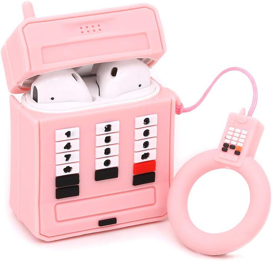 Yonocosta Cute Airpods Case, Airpods 2 Case, Fashion Funny 3D Cartoon Pink Retro Cellular Phone Shaped Full Protection Shockproof Soft Silicone Charging Case Cover Skin with Keychain for Airpods 1&2  Yonocosta Inc   