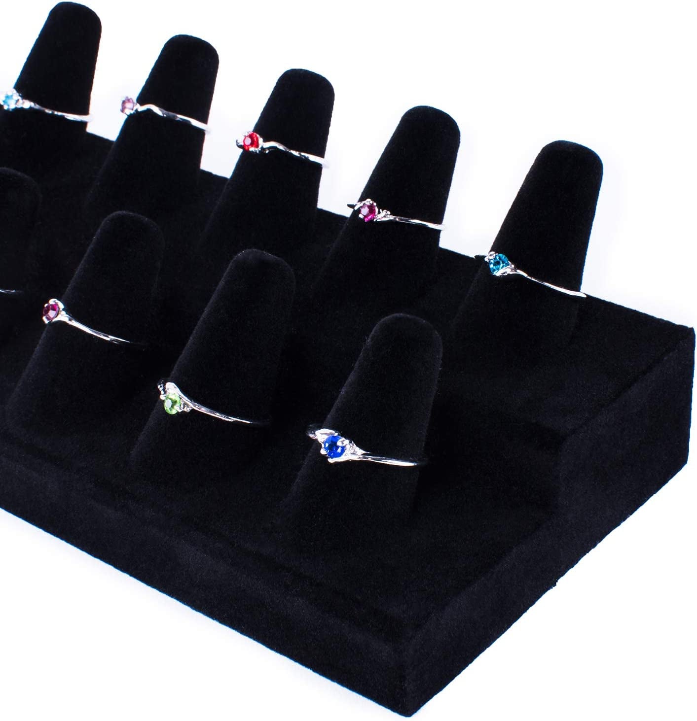 Super Z Outlet Black Velvet Finger Ring Counter Display Rack 12 Slots for Home Decoration, Organizing  Super Z Outlet   