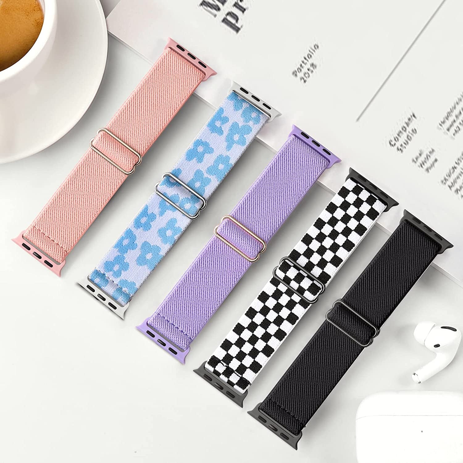 Cangroo 5 Pack Stretchy Nylon Bands Compatible with Apple Watch Band 38Mm 40Mm 41Mm 42Mm 44Mm 45Mm 49Mm for Women Men, Elastic Solo Loop Braided Wristbands for Iwatch SE Ultra Series 8 7 6 5 4 3 2 1  Cangroo   