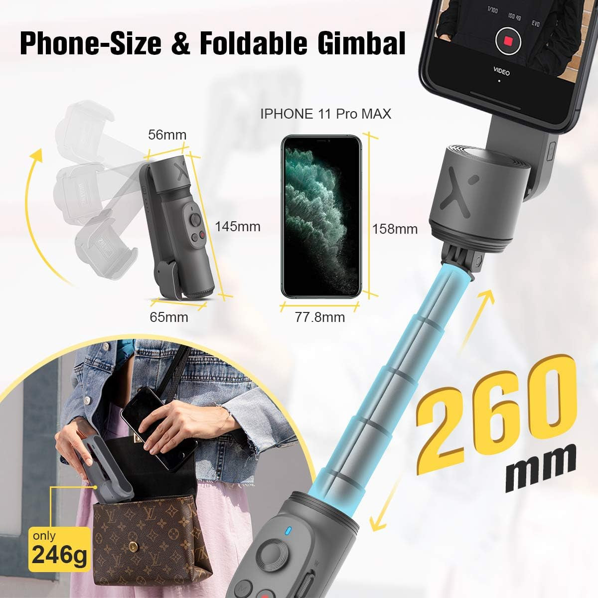 Zhiyun Smooth-Q 3-Axis Handheld Gimbal Stabilizer for Smartphone up to 220G or 6 Inches I.E. Iphone 7 Plus, Samsung S7, Huawei Mate  Zhiyun   