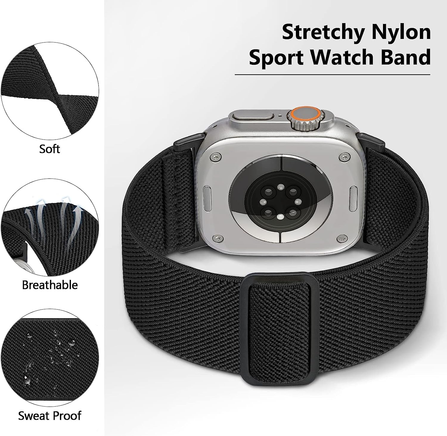 25MM/30MM Wide Stretchy Nylon Compatible with Apple Watch Ultra Band 44Mm 45Mm 49Mm 38Mm 40Mm 41Mm 42Mm, Adjustable Sport Soft Elastic for Apple Watch Band Men, Wristband for Iwatch SE 8 7 6 5 4 3 2 1  HEARTBOOM   
