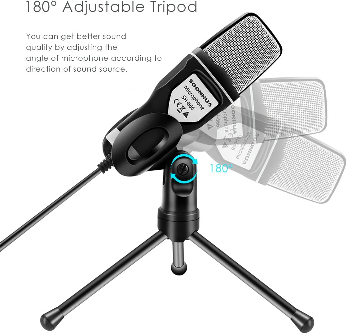 SOONHUA Condenser Microphone,Computer Microphone, 3.5MM Plug and Play Omnidirectional Mic with Desktop Stand for Gaming,Youtube Video,Recording Podcast,Studio,For Pc,Laptop,Tablet,Phone  SOONHUA   
