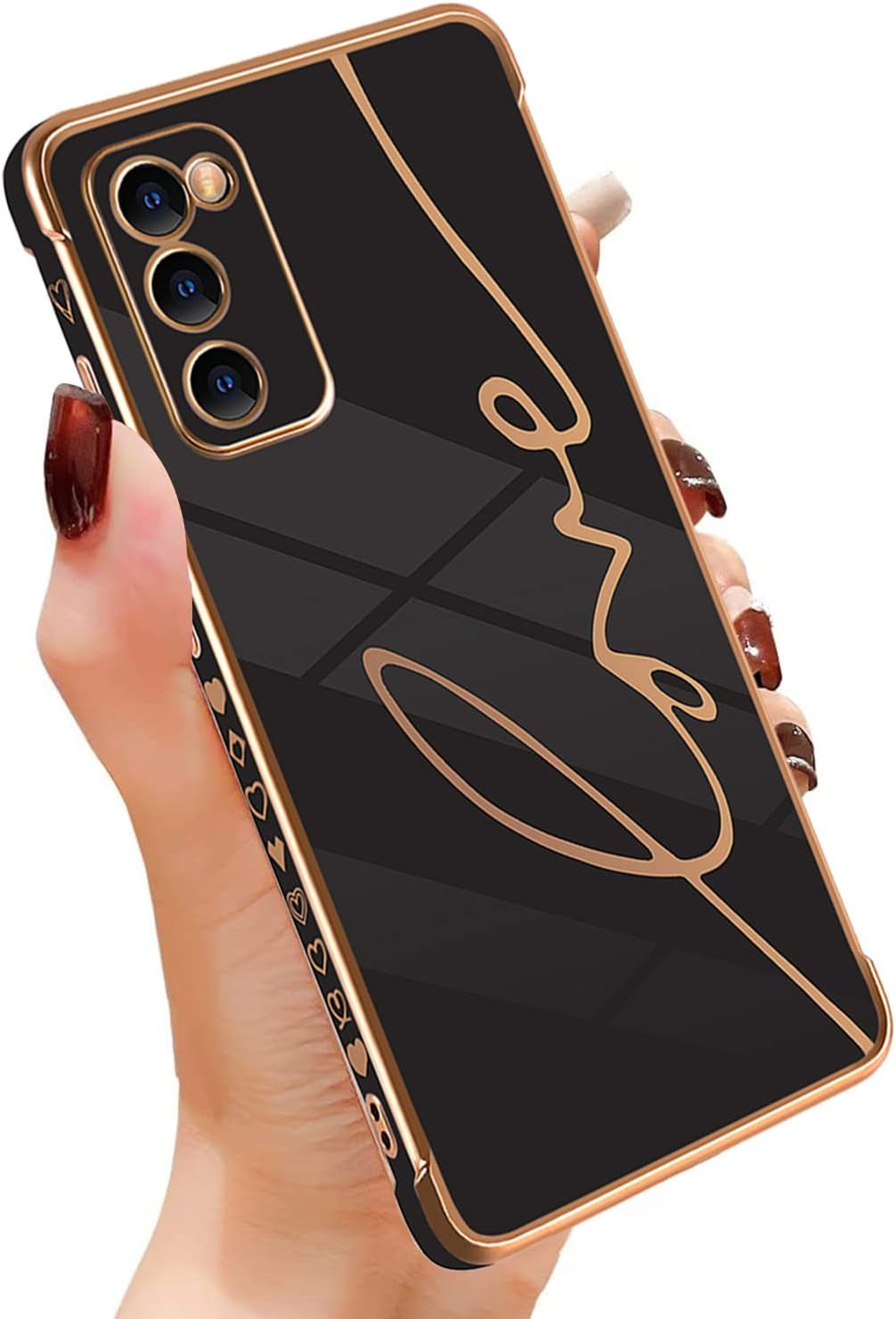 Eiyikof Compatible for Samsung Galaxy S20 FE 5G 6.5" Case with Cute Side Love Heart and Plating Love Letter Pattern Case for Women Girls Shockproof Soft TPU Full Camera Lens Protection Case-Pink  Eiyikof Black Samsung Galaxy S20 Fe 