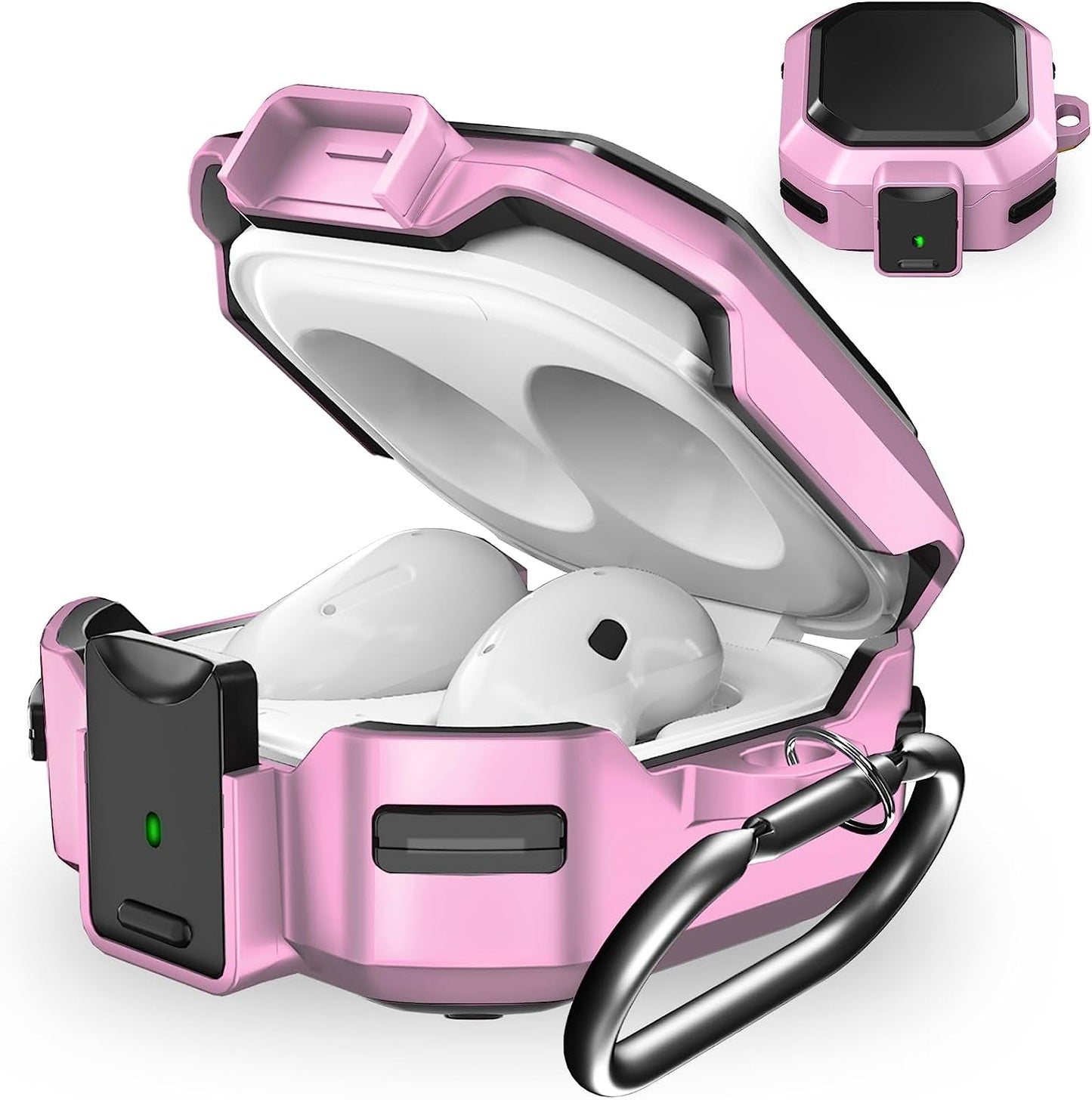 (With Security Lock) Carbon Fiber Case Cover for Samsung Galaxy Buds2 Pro Case/Galaxy Buds Pro Case/Galaxy Buds Live Case/Galaxy Buds 2 Case with Keychain/Zipper Box/Clean Brush - Carbon Fiber Green  Galafoki Pink  