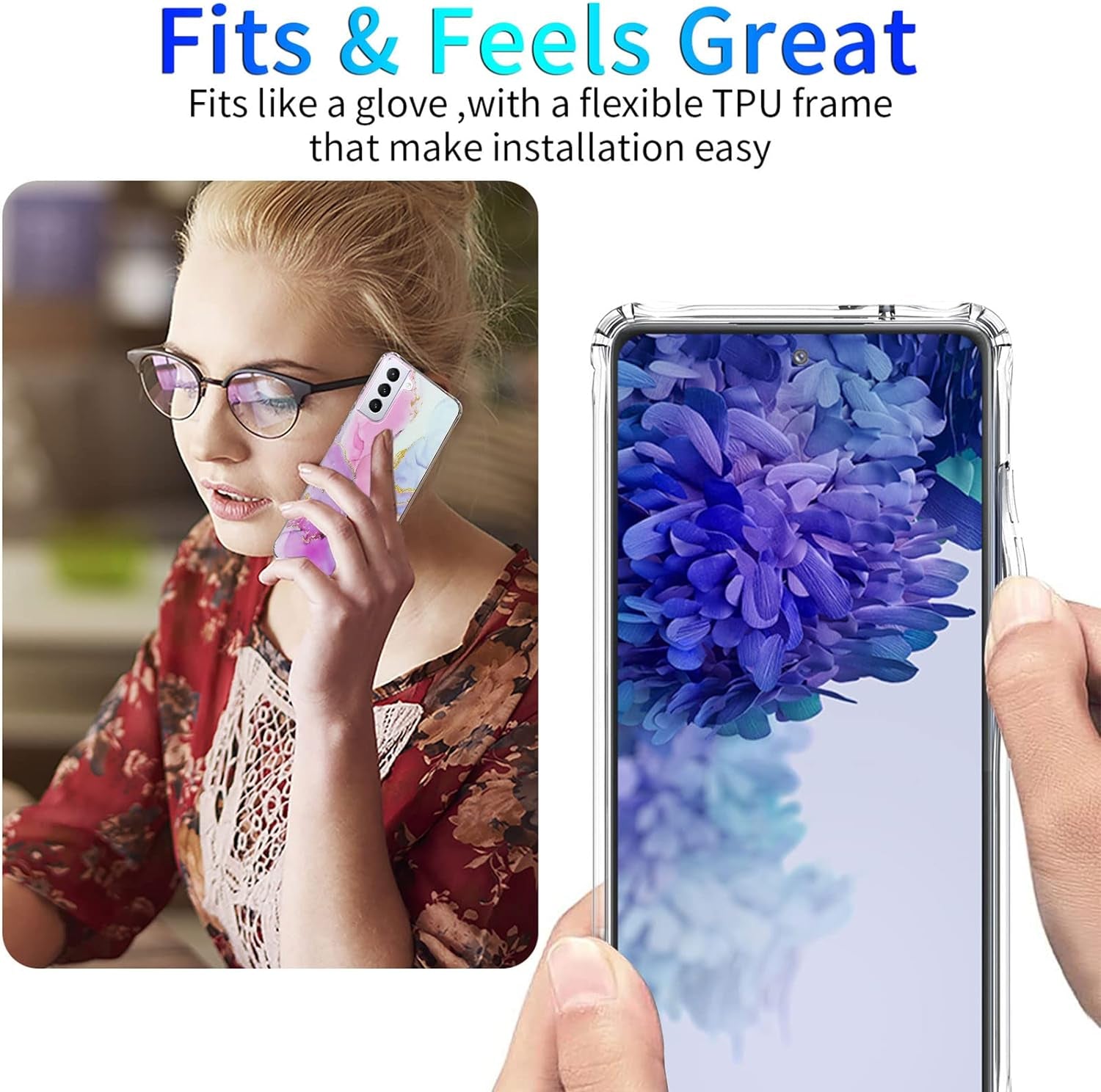 J.West Designed for Samsung Galaxy S21 Case Shiny Glitter Pink Marble Slim Fit Flexible Soft Silicone Rubber TPU Bumper Cover Skin Shockproof Protective Phone Case for Galaxy S21 5G Case  J.west   