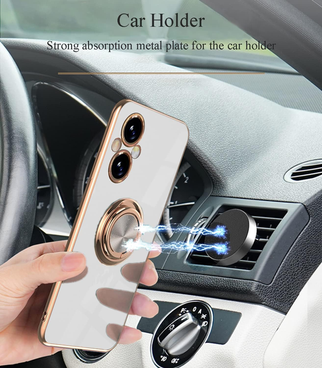 Yarxiawin Compatible for Oneplus Nord N20 5G Case Ring Holder Magnet Silicone, Oneplus N20 5G Case Thin Phone Case Aesthetic Black 360° Rotatable Metal Stand (White)  Yarxiawin   