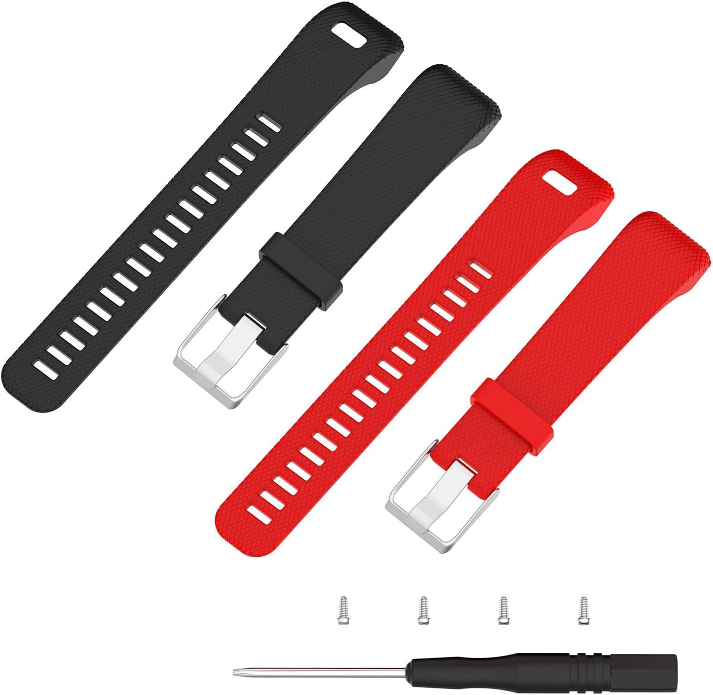 ECSEM Replacement Soft Silicone Bands and Straps Compatible with Garmin Vivosmart HR+ ONLY (Not for Vivosmart Hr) with Tool and Screw  E ECSEM Black+Red  