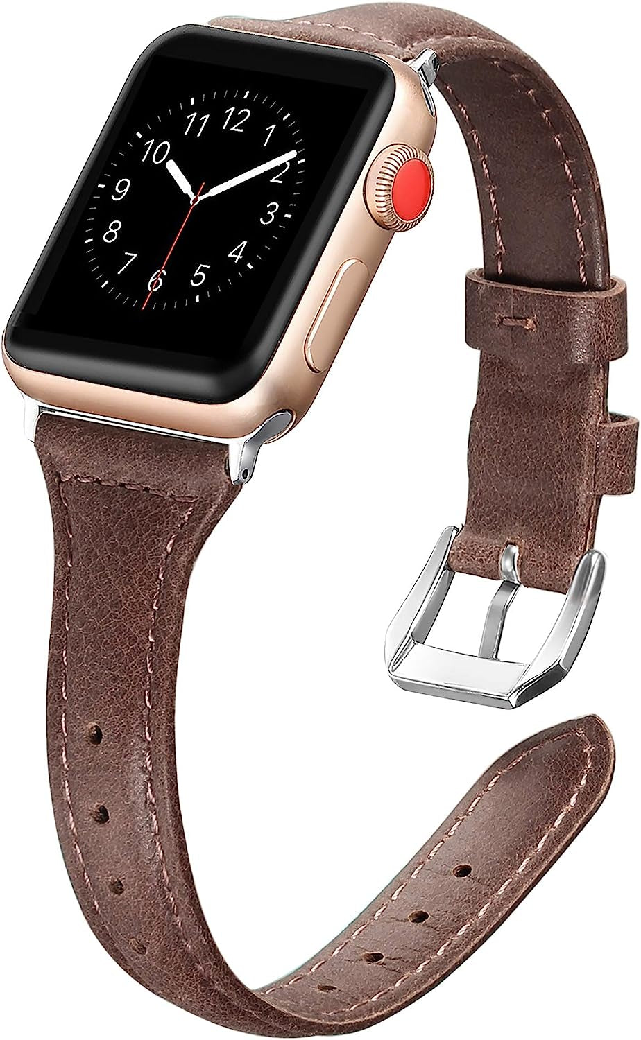 Secbolt Leather Bands Compatible Apple Watch Band 38Mm 40Mm 41Mm 42Mm 44Mm 45Mm Slim Replacement Wristband Sport Strap for Iwatch SE Series 8 7 6 5 4 3 2 1 Stainless Steel Buckle  Secbolt Coffee 38mm/40mm/41mm 